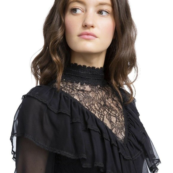 ALICE + OLIVIA Clea Ruffle Sheer Lace Tiered Dress - Picture 2 of 12